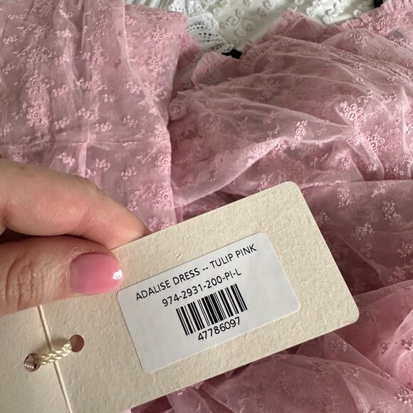 NWT DOEN Adalise Midi Dress Sz Large Tulip Pink Floral Lace Sheer Beach Cover-Up - Picture 2 of 11